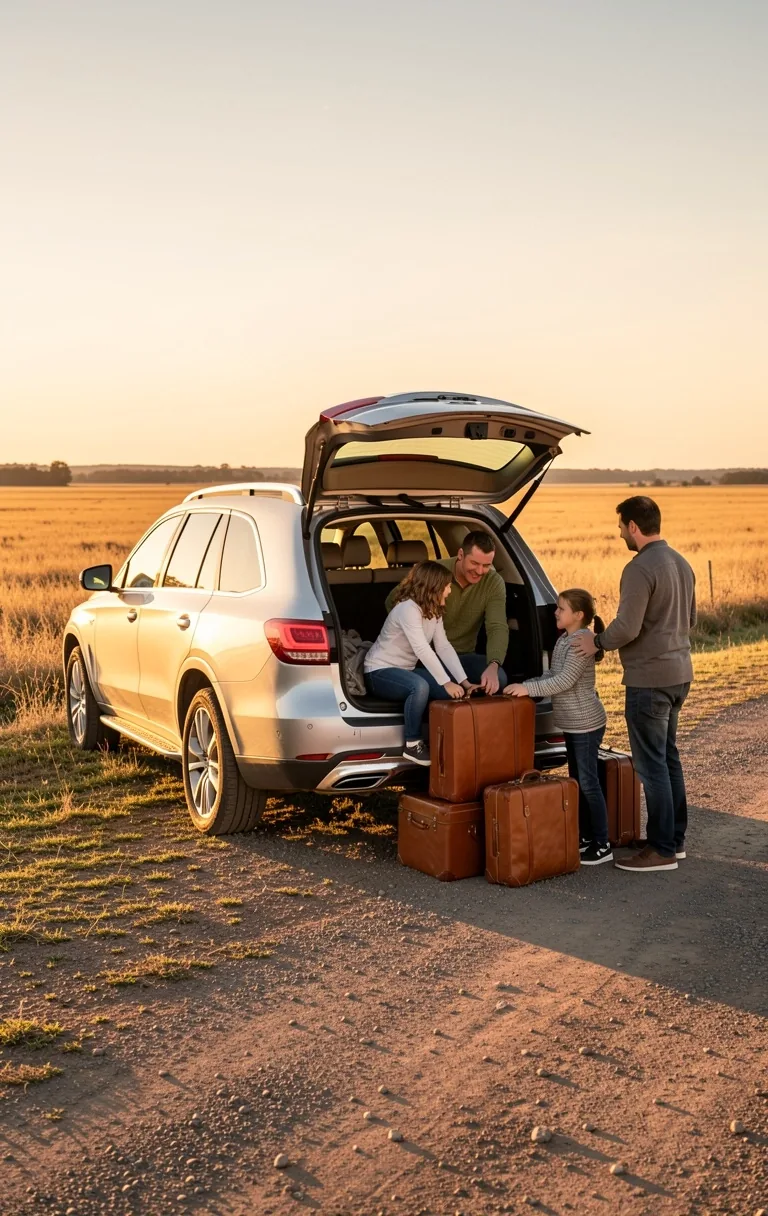Familia cargando equipaje en un vehículo SUV