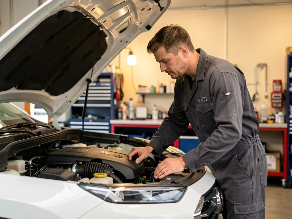 Técnico revisando el motor de un vehículo de la flota