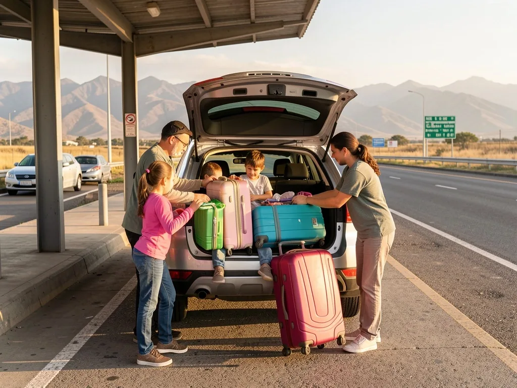 Familia cargando equipaje en un vehículo de alquiler